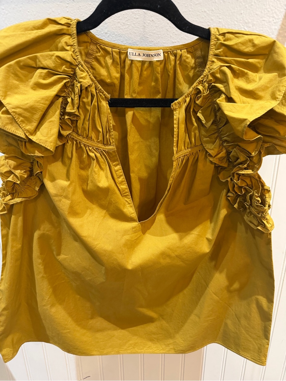 Ulla Johnson Mustard Ruffle-Sleeve Cotton Blouse
